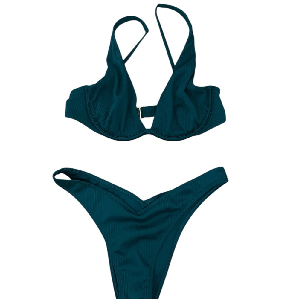 Hollister Ribbed Deep Turquoise Bikini Set size S